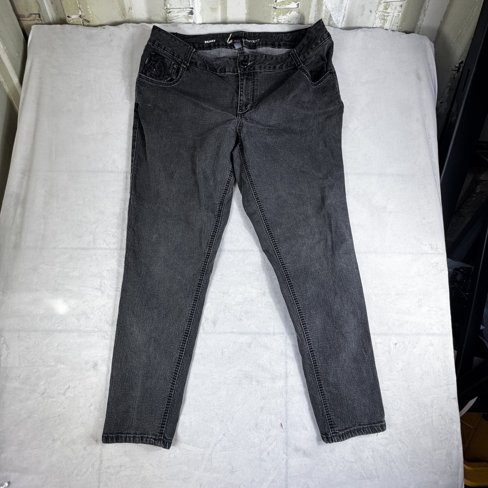 Lane Bryant‎ Womens Skinny Jeans Faded Black Denim Slim Fit Embroidered Size 18